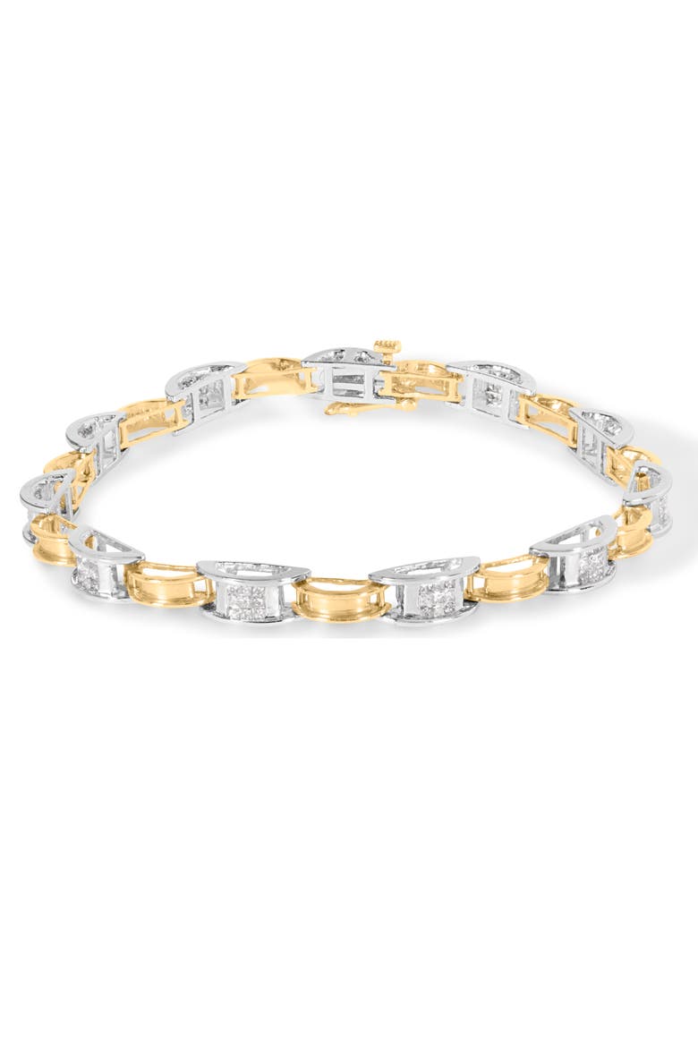 14K Two-Tone Gold 1.00 Cttw Princess-Cut Diamond Chain Link  Bracelet, Main, color, Yellow