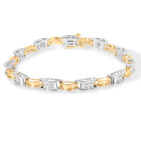 14K Two-Tone Gold 1.00 Cttw Princess-Cut Diamond Chain Link  Bracelet
