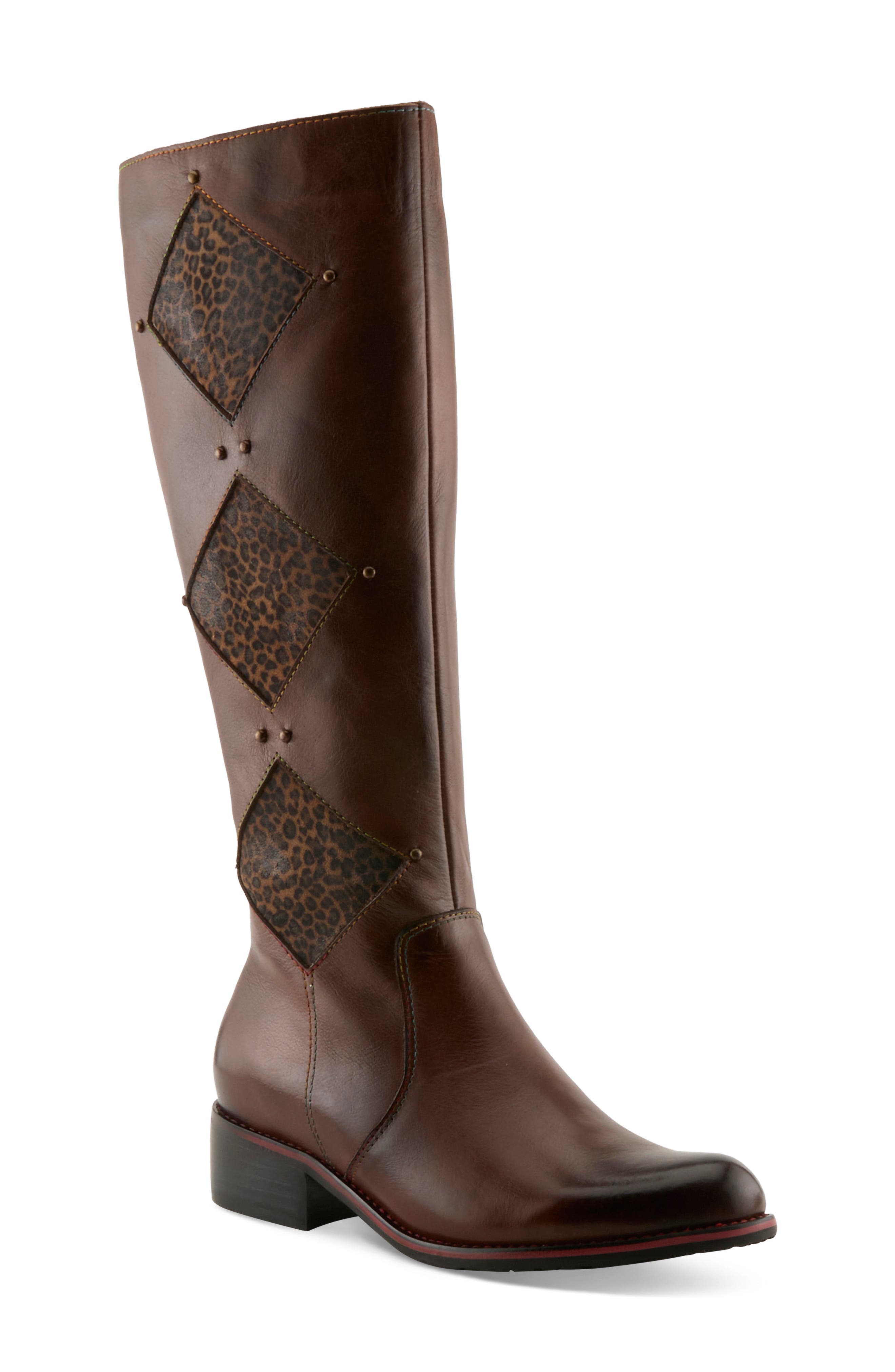 Dimond Knee High Boot, Main, color, BROWN MULTI