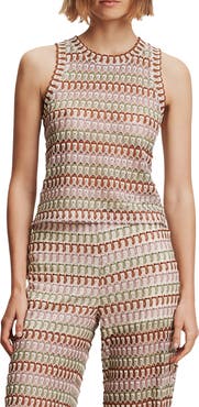 Veronica Beard Rhett Stripe Crochet Knit Tank
