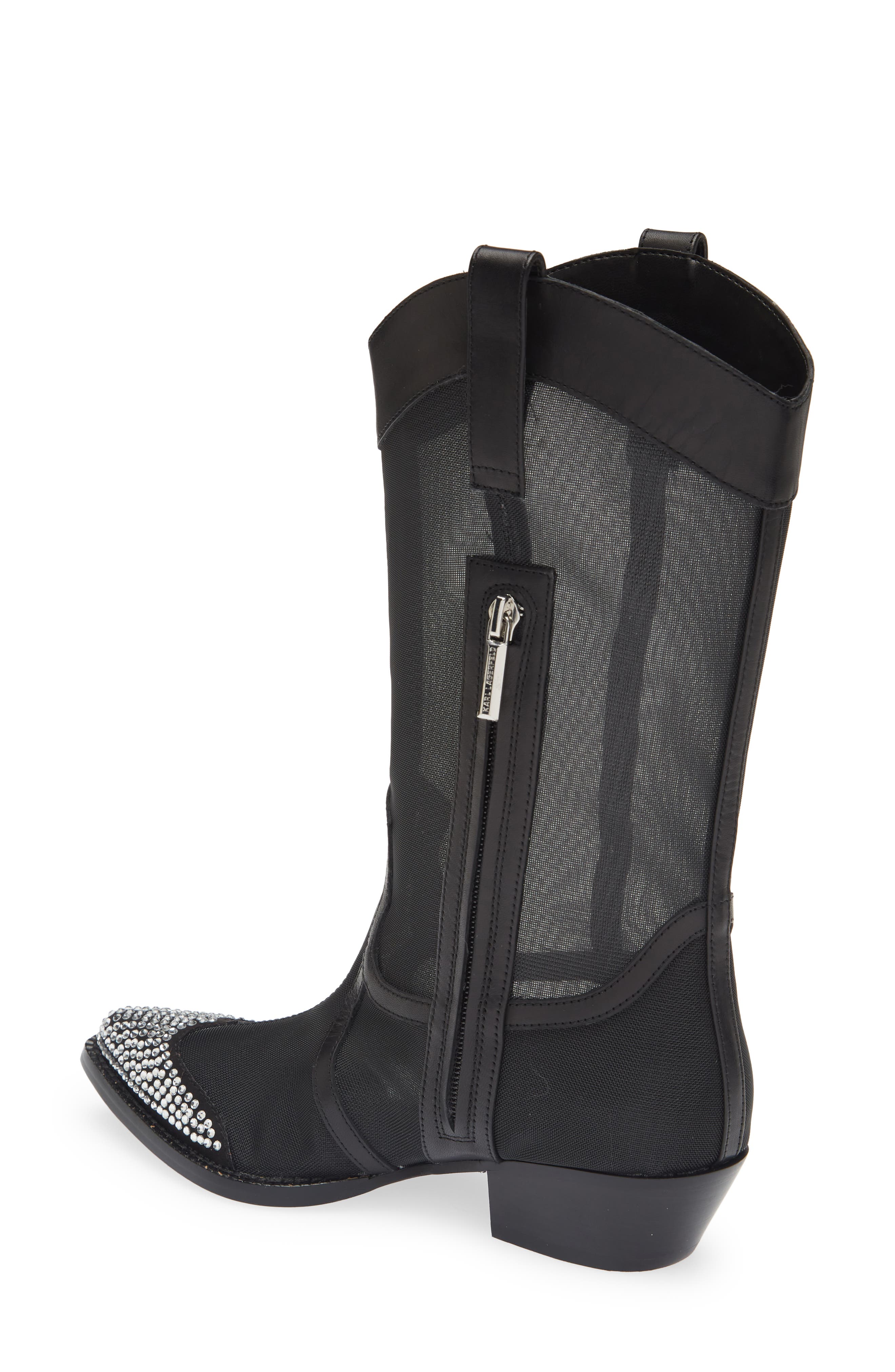 KARL LAGERFELD PARIS Rhinestone Detail Mesh Western Boot, Alternate, color, 