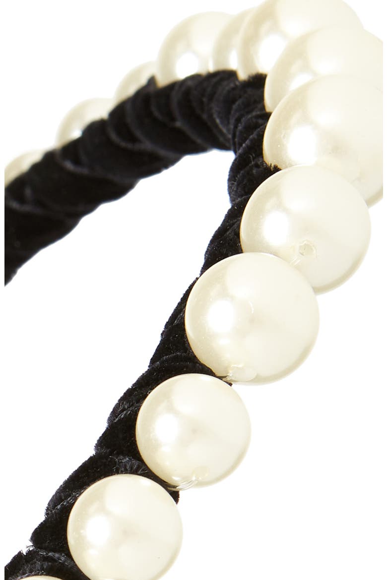 Graduated Imitation Pearl Velvet Headband, Alternate, color, JET