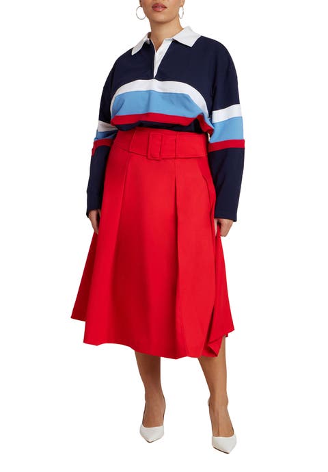 Pleated Belted Midi Skirt (Plus)
