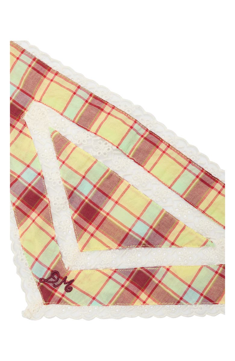 Damson Madder Lace Inset Plaid Organic Cotton Triangle Hair Scarf, Alternate, color, Multi
