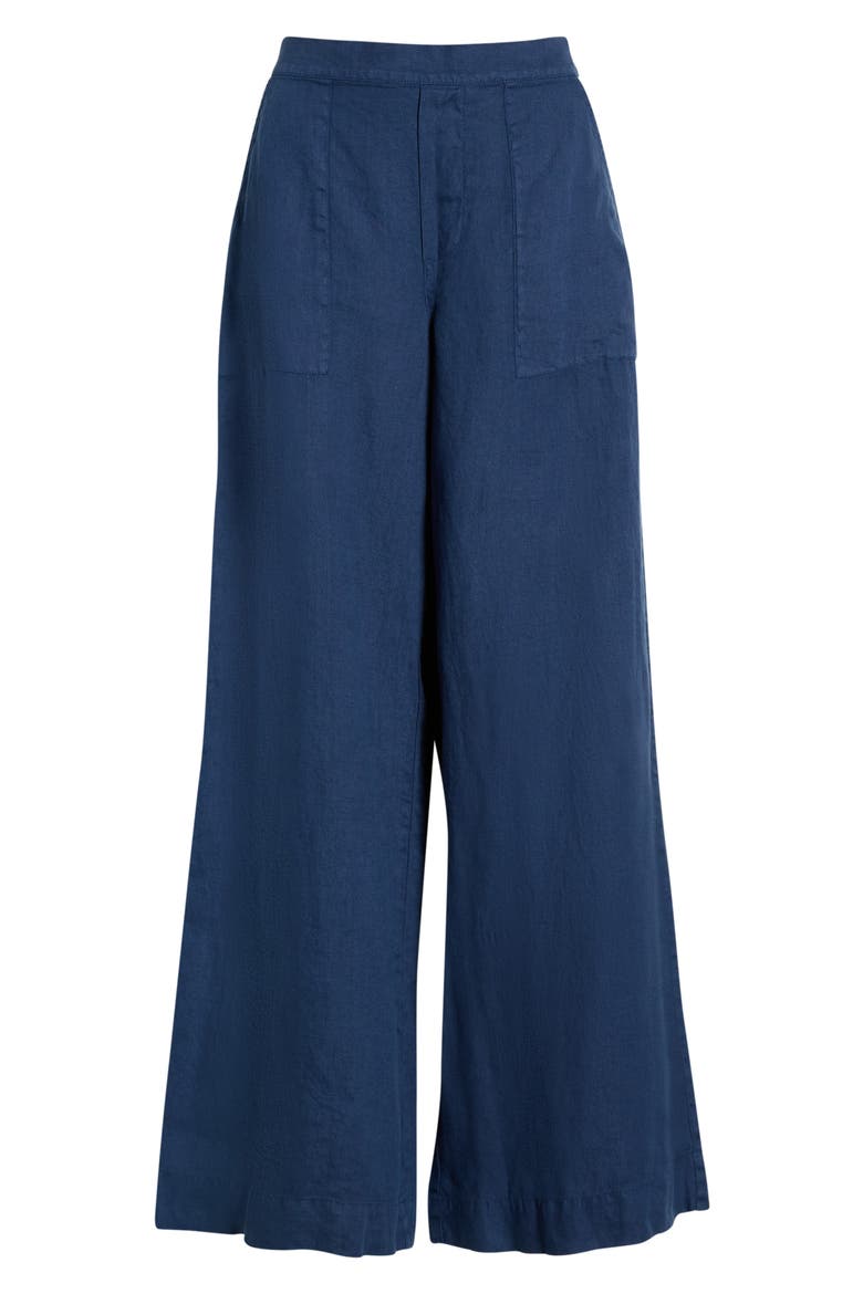 Patch Pocket Pull-On Wide Leg Linen Pants, Alternate, color, NAVY