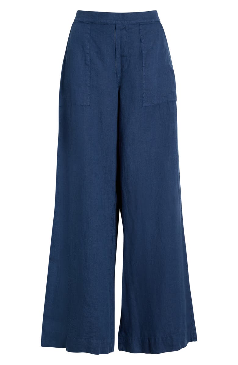 Frank & Eileen Patch Pocket Pull-On Wide Leg Linen Pants, Main, color, Navy