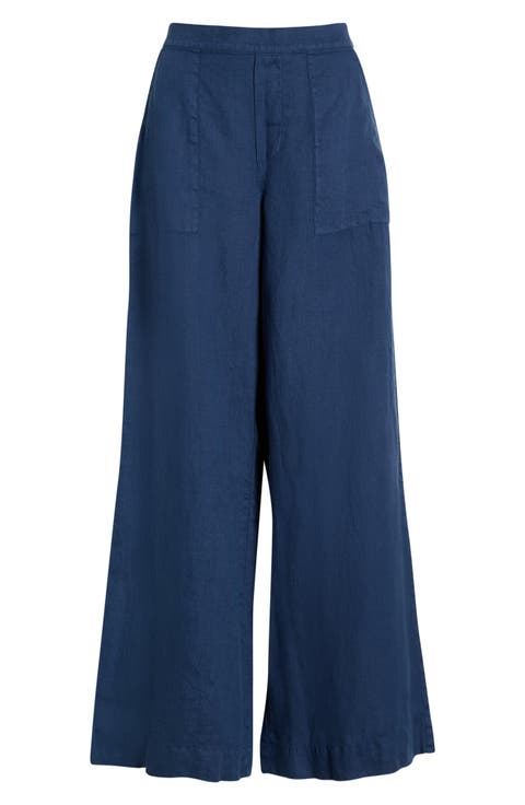 Patch Pocket Pull-On Wide Leg Linen Pants