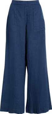 Frank & Eileen Patch Pocket Pull-On Wide Leg Linen Pants