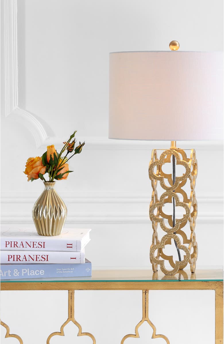 JONATHAN Y Oliver 26.5" Metal Quatrefoil LED Table Lamp, Gold, Alternate, color, 