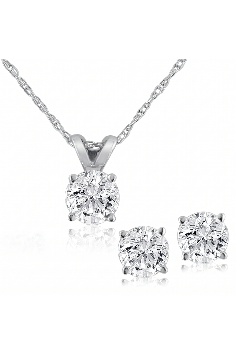 3/4CT T.W. Diamond Studs & Solitaire Necklace Set in 14k or Gold, Main, color, White Gold