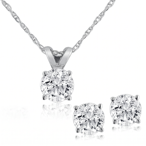 3/4CT T.W. Diamond Studs & Solitaire Necklace Set in 14k or Gold