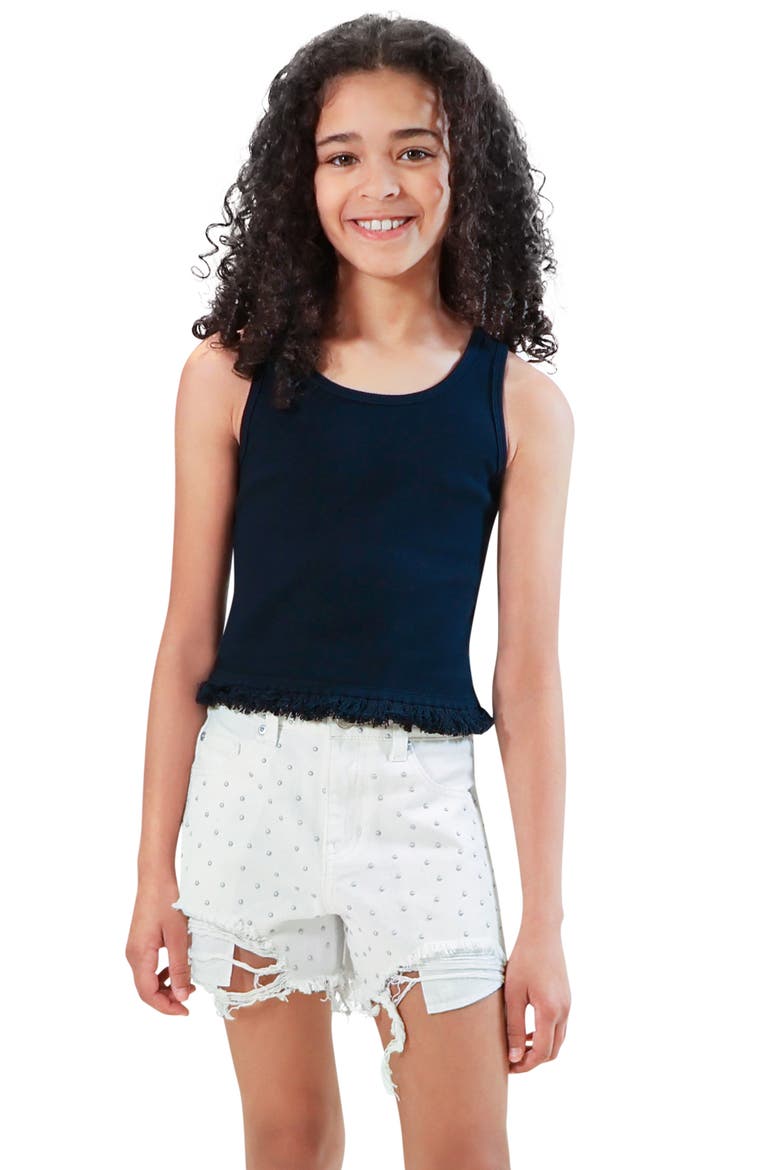 Kids' Fringe Hem Cotton Tank Top, Main, color, BLACK