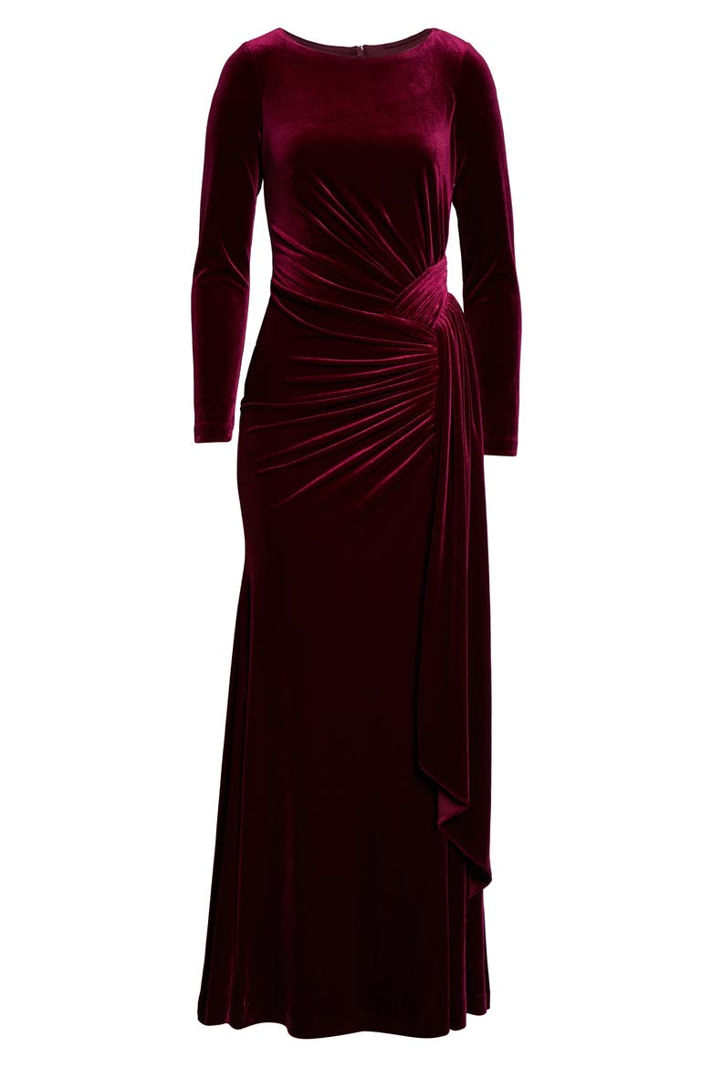 Long Sleeve Velvet Gown, Alternate, color, WINE