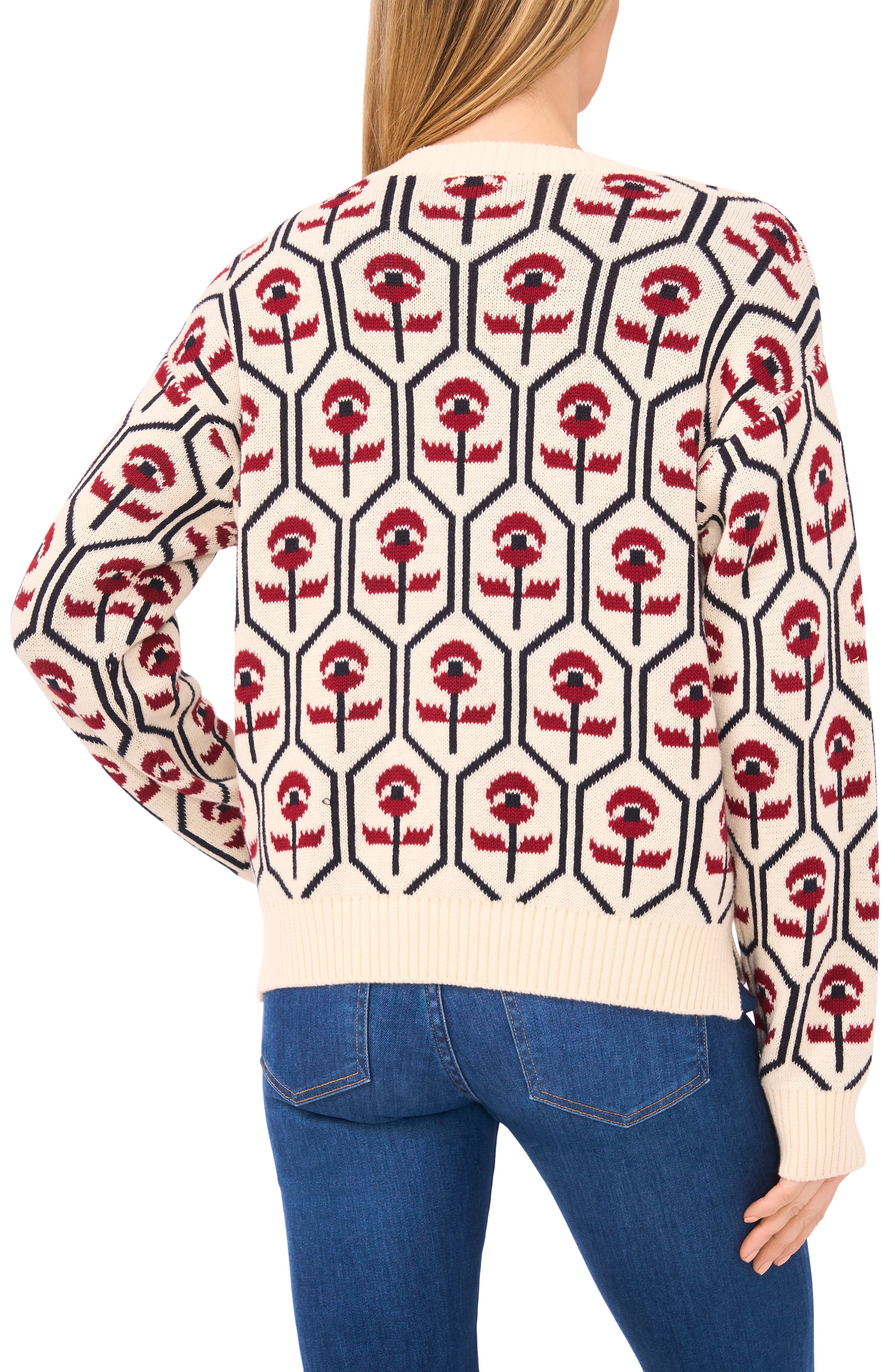 Floral Jacquard Mock Neck Sweater - image 2