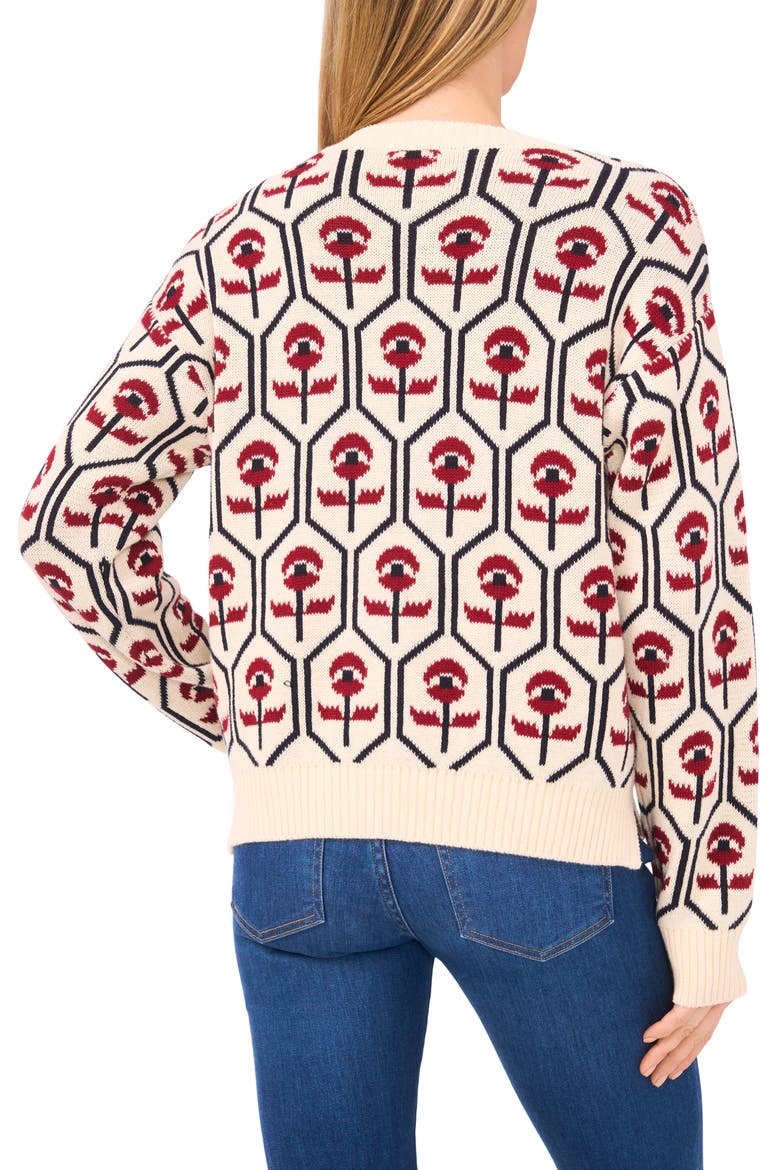 Floral Jacquard Mock Neck Sweater, Alternate, color, BUTTERCREAM