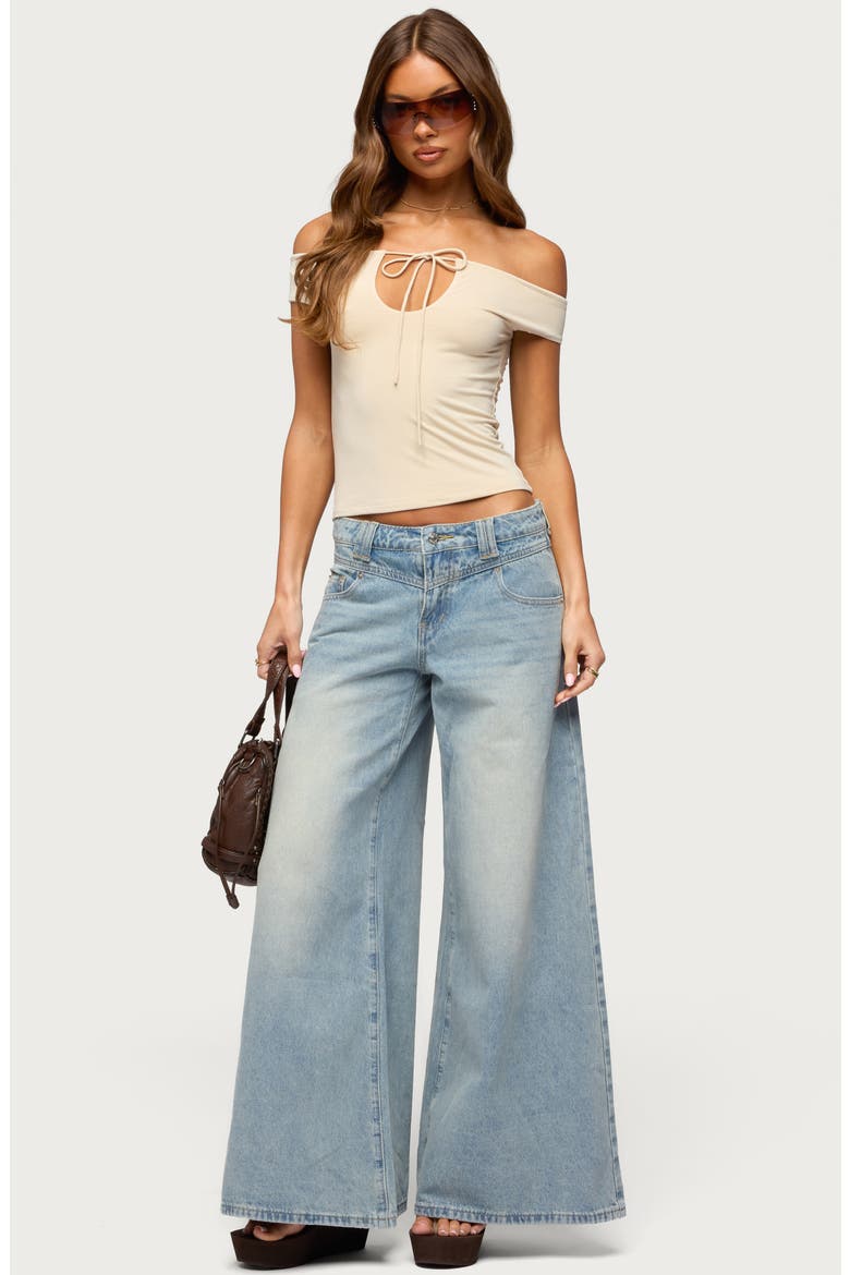 Stitched Low Rise Wide Leg Jeans, Alternate, color, BLUE-VINTAGE-WASHED