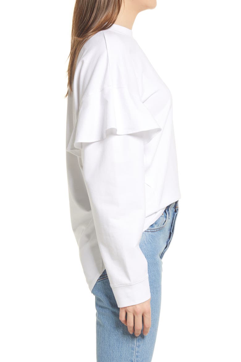 Ruffle Detail Sweatshirt, Alternate, color, WHITE