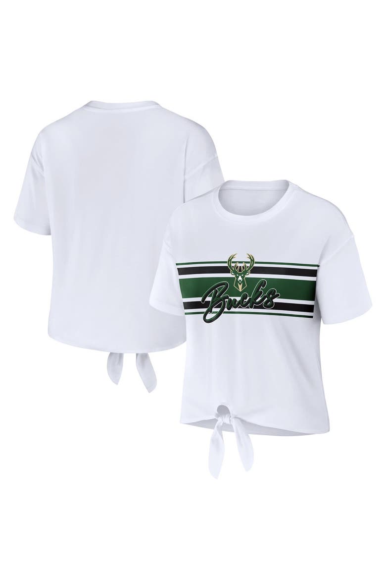 Women's WEAR by Erin Andrews  White Milwaukee Bucks Tie-Front T-Shirt, Alternate, color, White