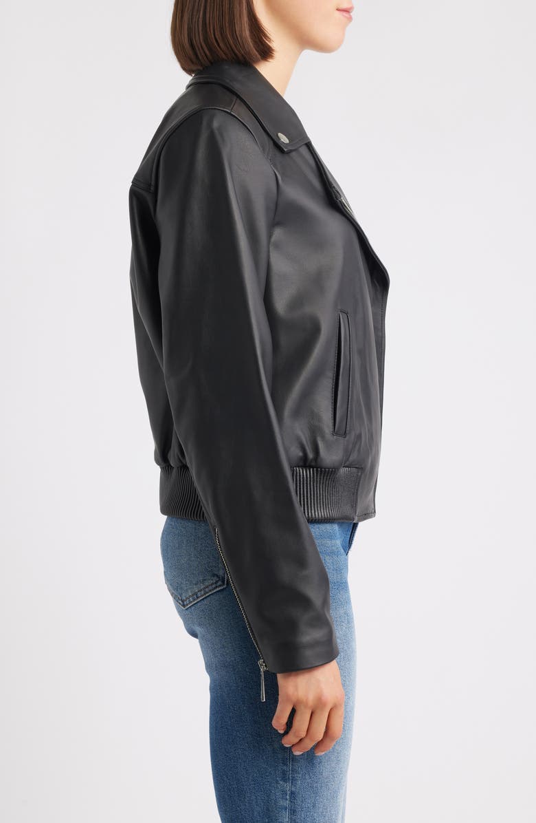 Michael Kors Moto Bomber Leather Jacket, Alternate, color, Black