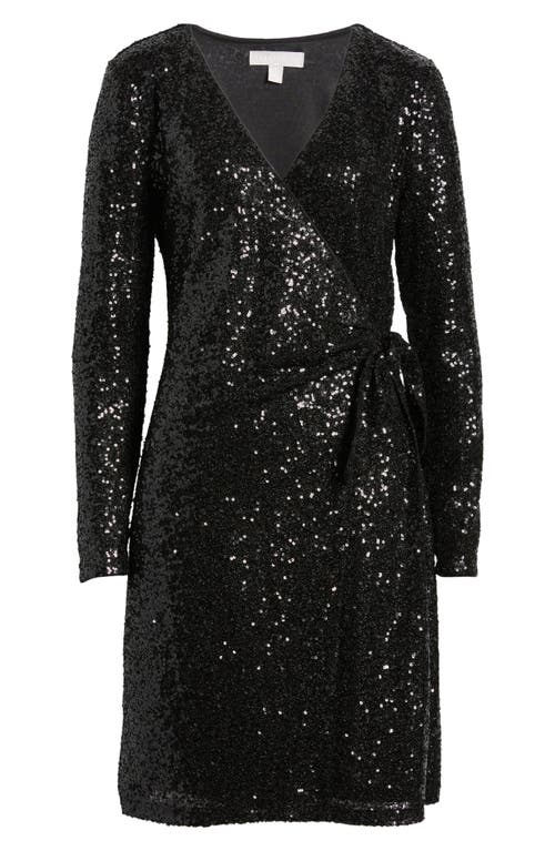 Chelsea28 Long Sleeve Sequin Wrap Minidress In Black