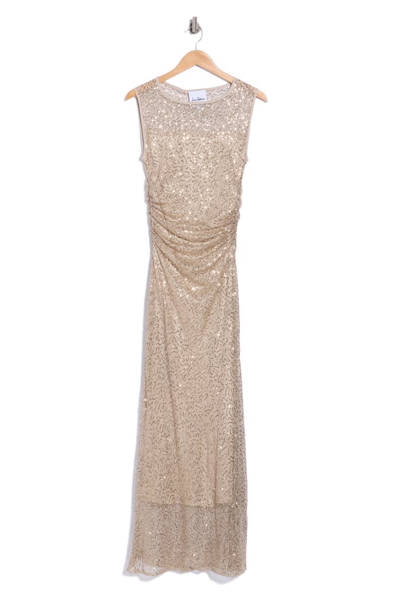 Ruched Sleeveless Sequin Dress, Main, color, CHAMPAGNE