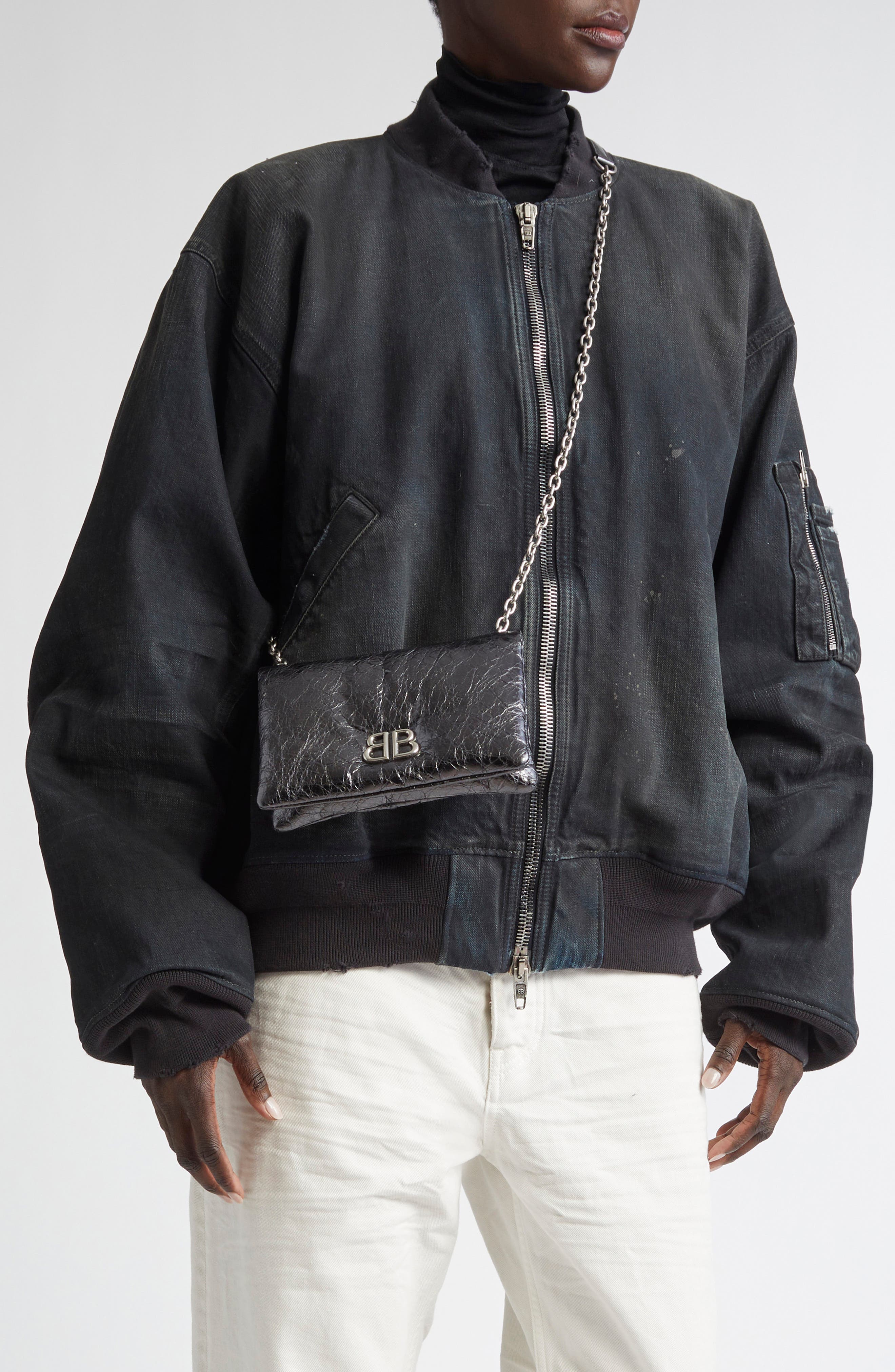 Balenciaga Mini Monaco Crinkle Metallic Leather Crossbody Bag, Alternate, color, 