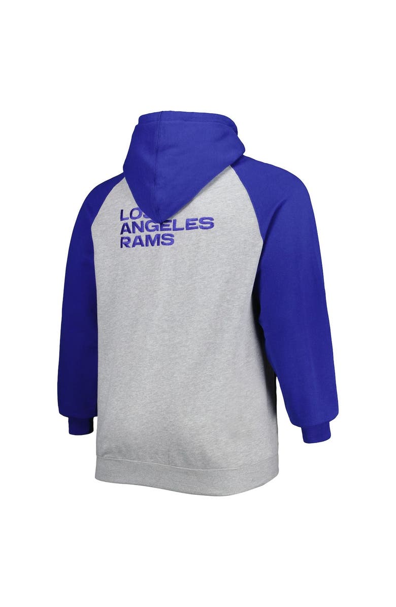 PROFILE Men's Heather Gray Los Angeles Rams Big & Tall Fleece Raglan Full-Zip Hoodie Jacket, Alternate, color, Heather Gray