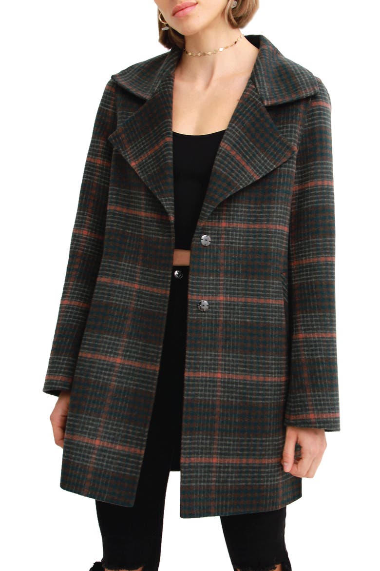 Ex-Boyfriend Plaid Wool Blend Coat, Alternate, color, BROWN PLAID