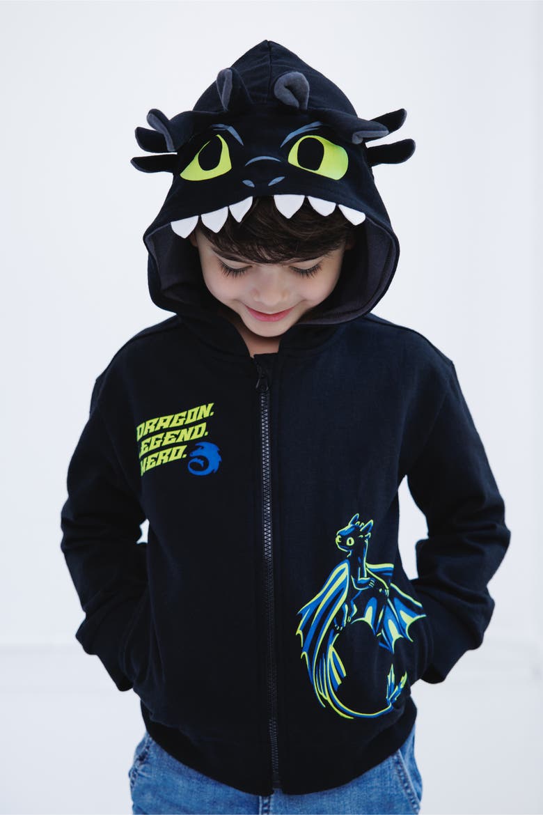 How to Train Your Dragon Toothless Fleece Zip-Up Hoodie, Alternate, color, Toothless Black