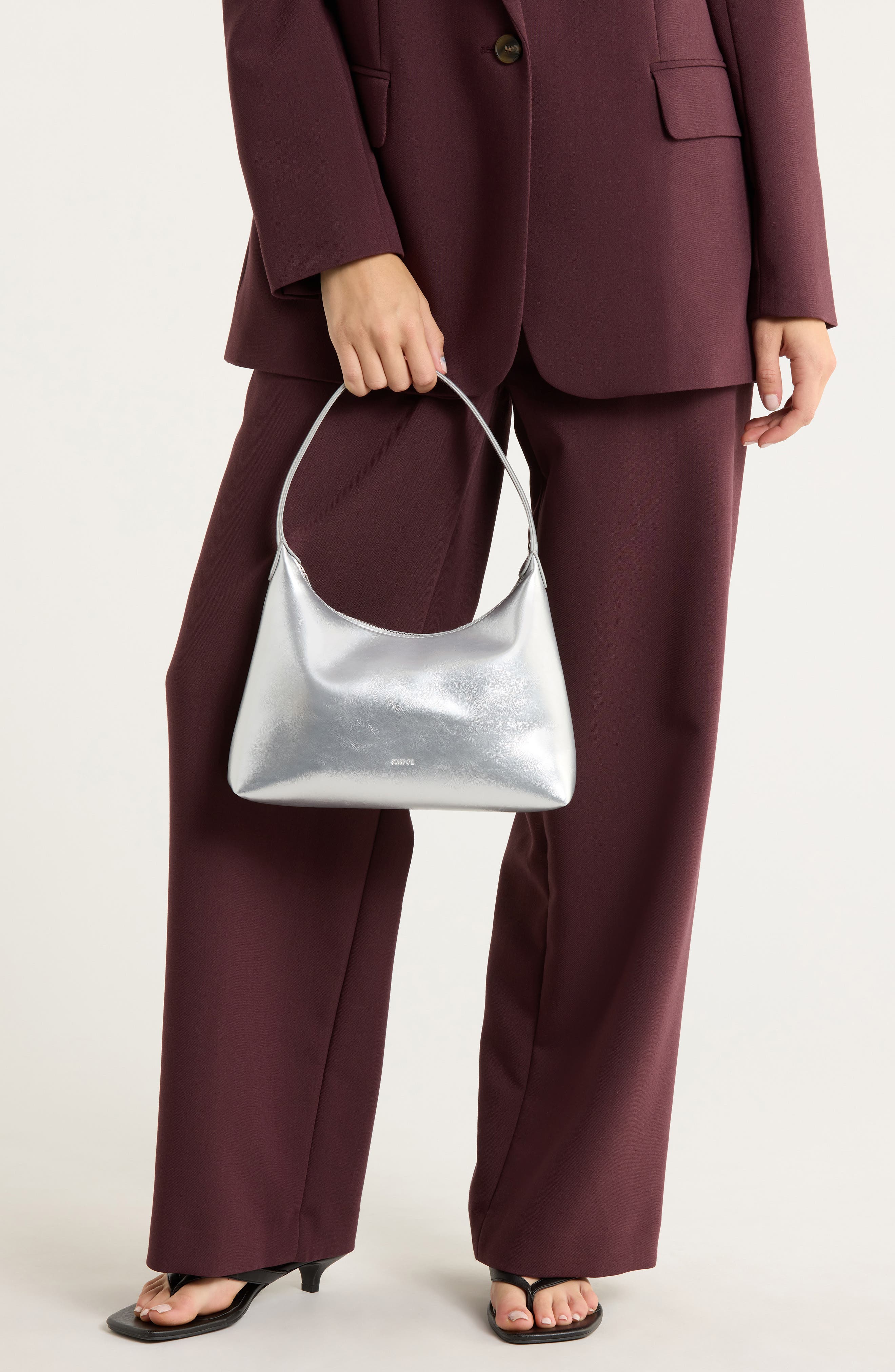 Stand Oil Plump Faux Leather Shoulder Bag, Alternate, color, Silver