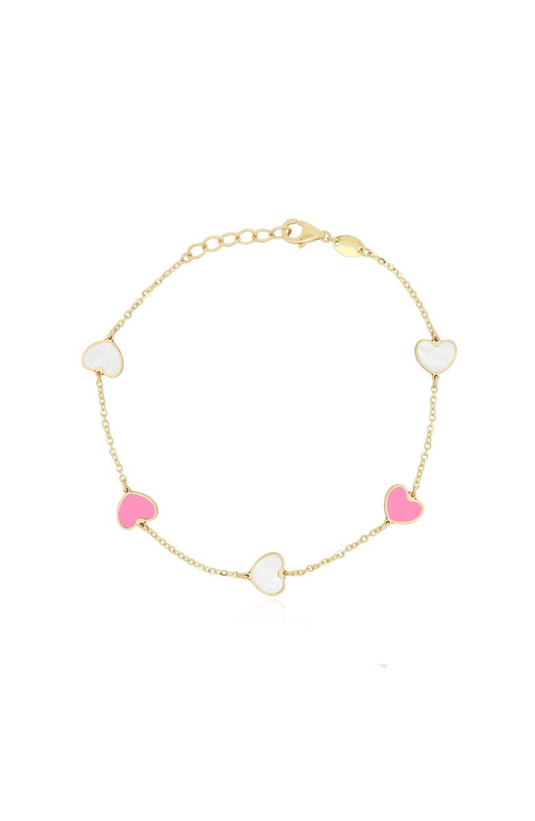 The Lovery Fine Jewelry Mother of Pearl and Bubblegum Pink Mixed Heart Station Bracelet, Main, color, Mother Of Pearl Bubblegum Pink