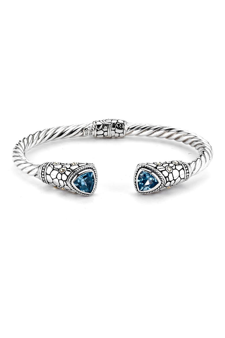 Sterling Silver & 18K Gold Semiprecious Stone Twisted Bangle Bracelet, Main, color, BLUE