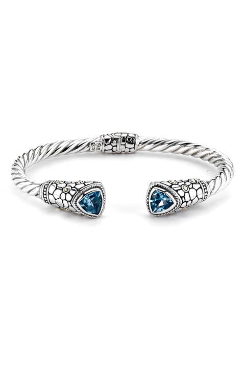 Sterling Silver & 18K Gold Semiprecious Stone Twisted Bangle Bracelet