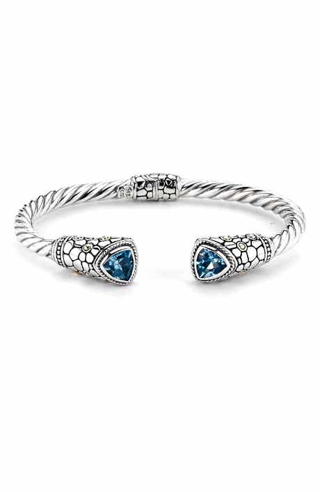 SAMUEL B. Sterling Silver & 18K Gold Semiprecious Stone Twisted Bangle Bracelet