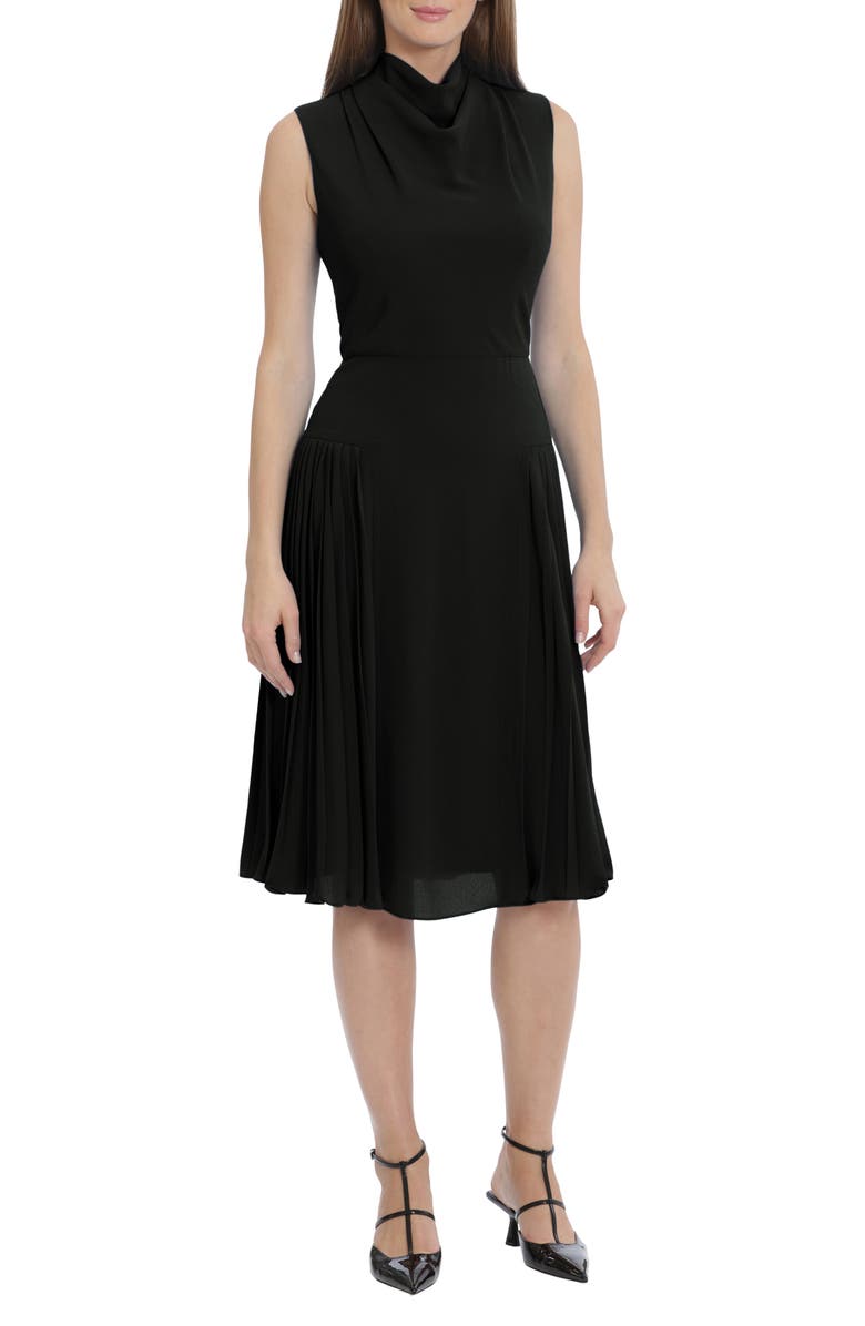 Maggy London Cowl Neck Sleeveless Pleated Midi Dress, Main, color,