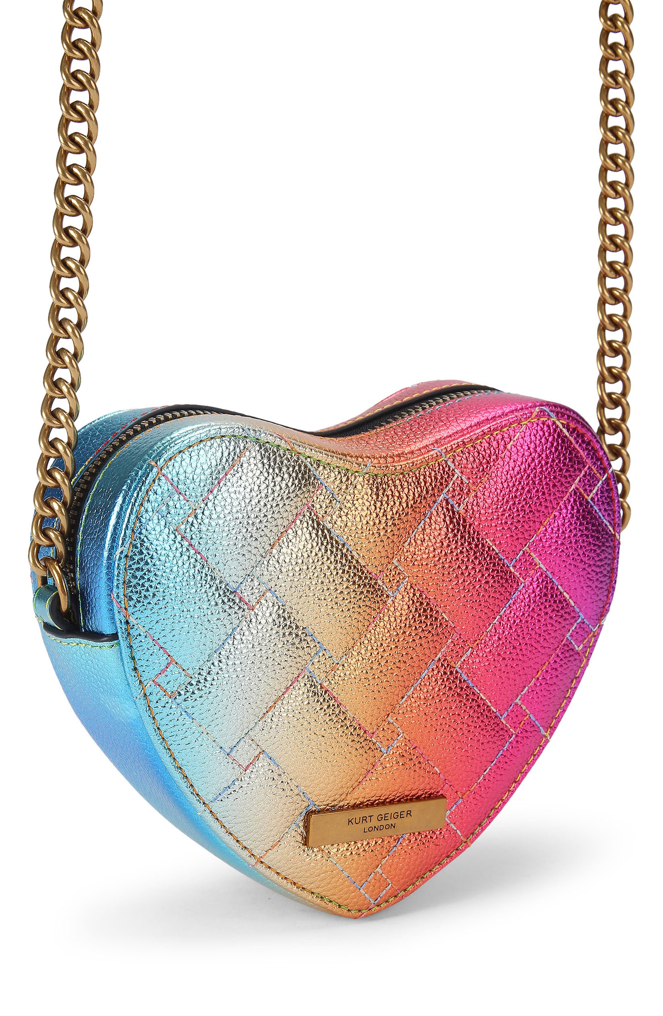 Kurt Geiger London Kensington Heart Quilted Leather Crossbody Bag, Alternate, color, Pink
