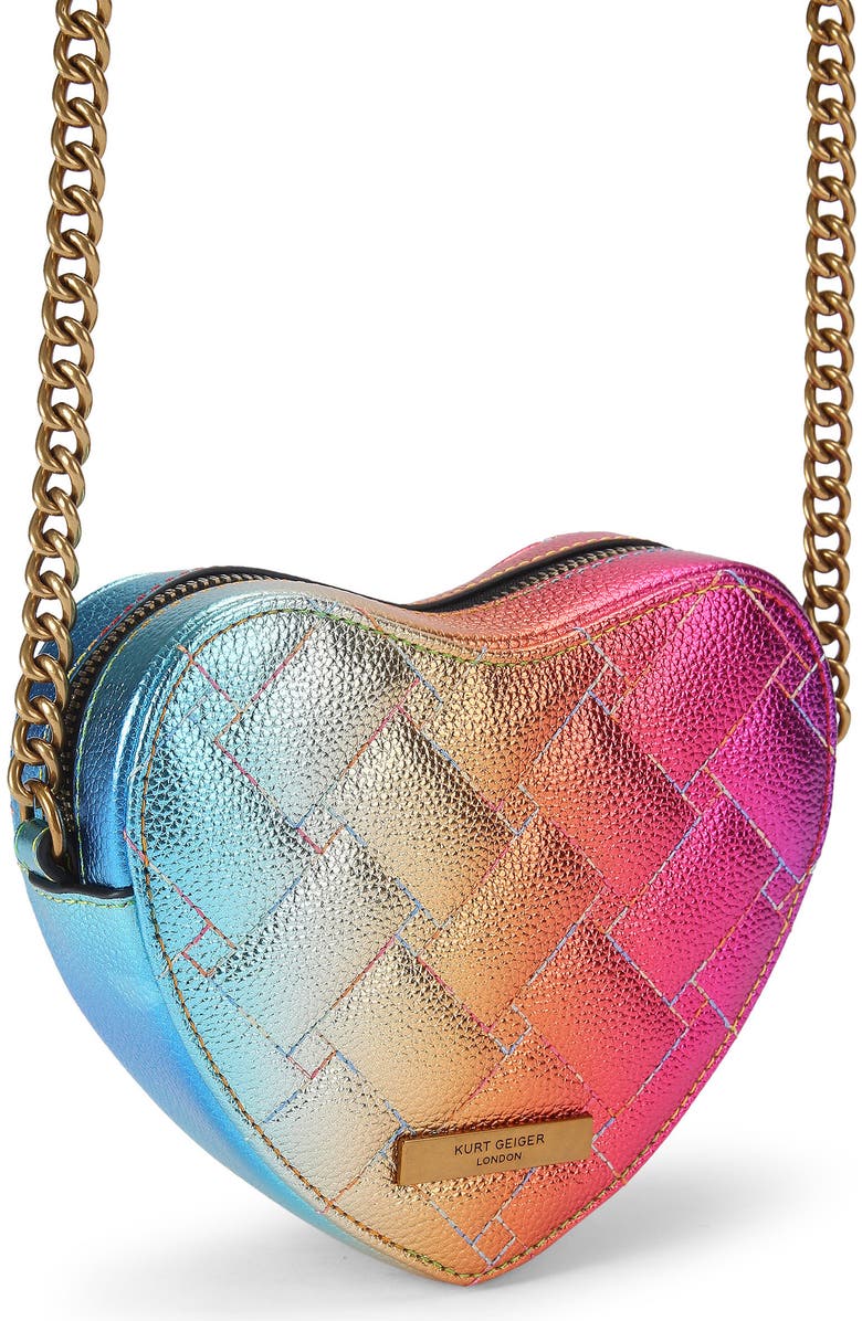 Kurt Geiger London Kensington Heart Quilted Leather Crossbody Bag, Alternate, color, Pink