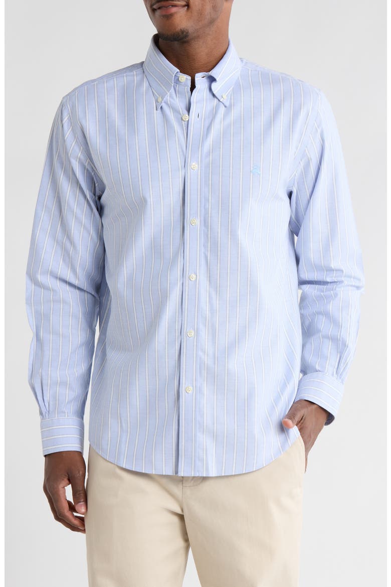 Regular Fit Stripe Non-Iron Stretch Cotton Button-Down Shirt, Main, color, HYDRANGEA STRIPE