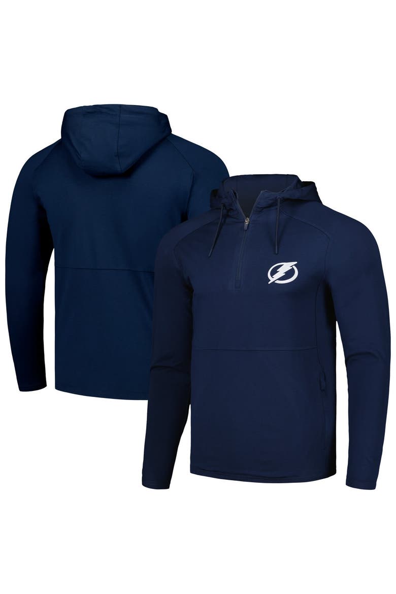 Men's Antigua Heather Navy Tampa Bay Lightning Spikes Raglan Quarter-Zip Hoodie, Main, color, Navy