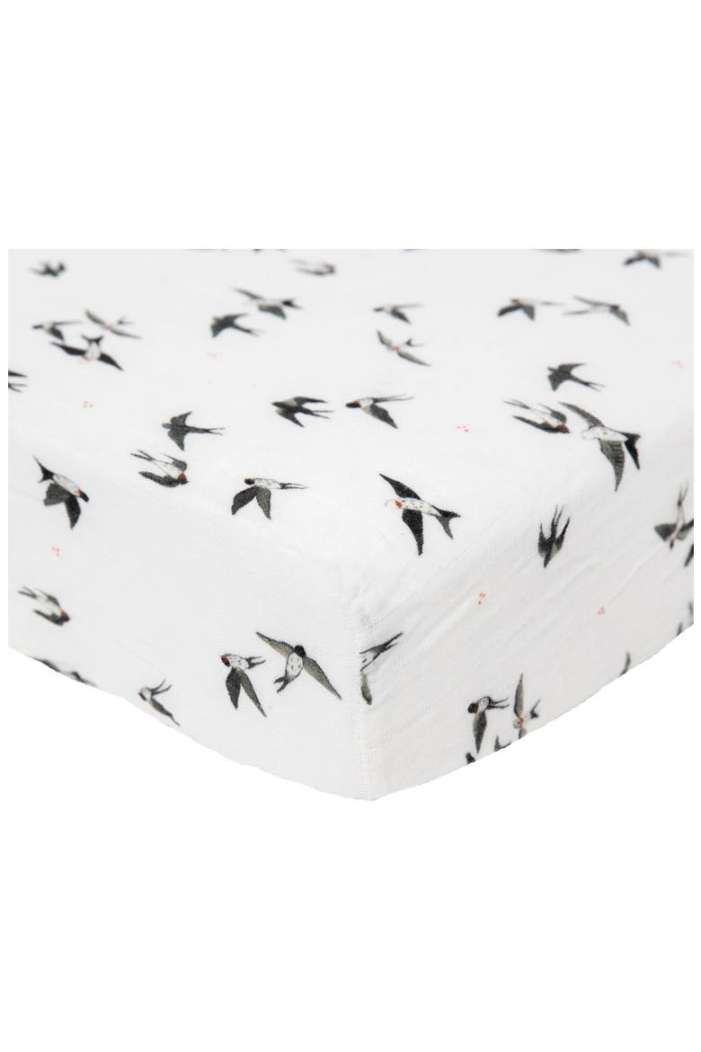 Organic Cotton Muslin Crib Sheet, Main, color, SWALLOWS