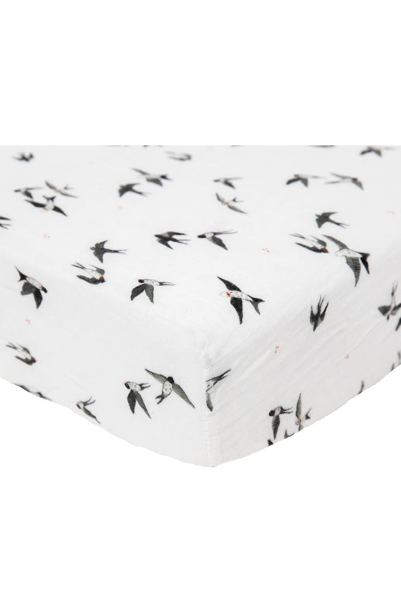 little unicorn Organic Cotton Muslin Crib Sheet, Main, color, Swallows