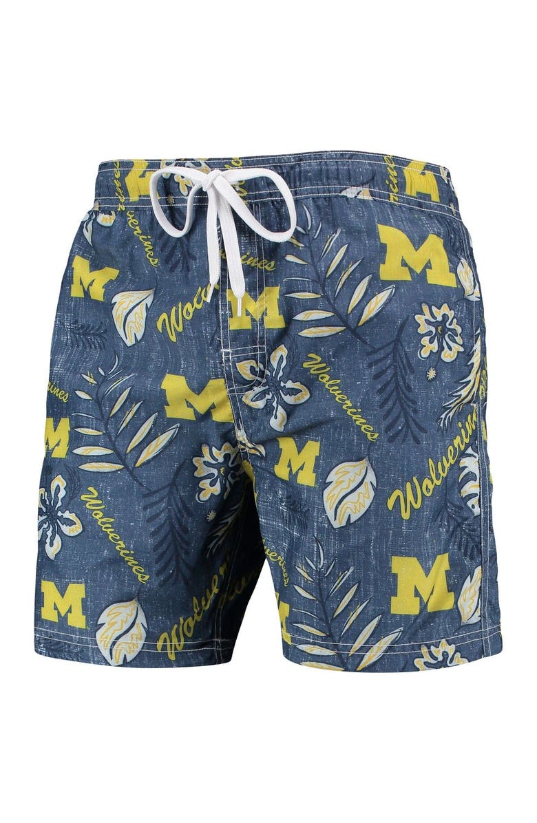 Wes & Willy Men's Wes & Willy Navy Michigan Wolverines Vintage Floral Swim Trunks, Alternate, color,