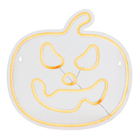 LED Jack-O-Lantern Neon Lighted Halloween Wall or Window Decoration - 15" - Orange