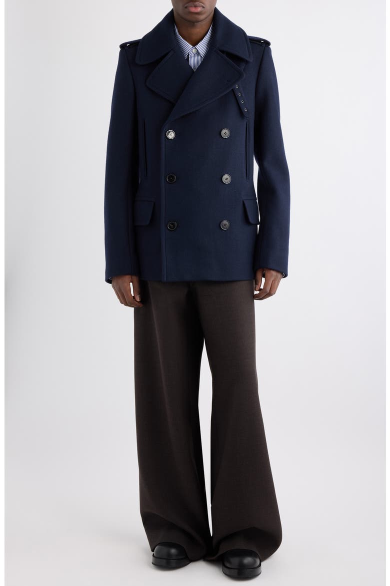 Dries Van Noten Rafaell Double Breasted Wool Blend Peacoat (Men