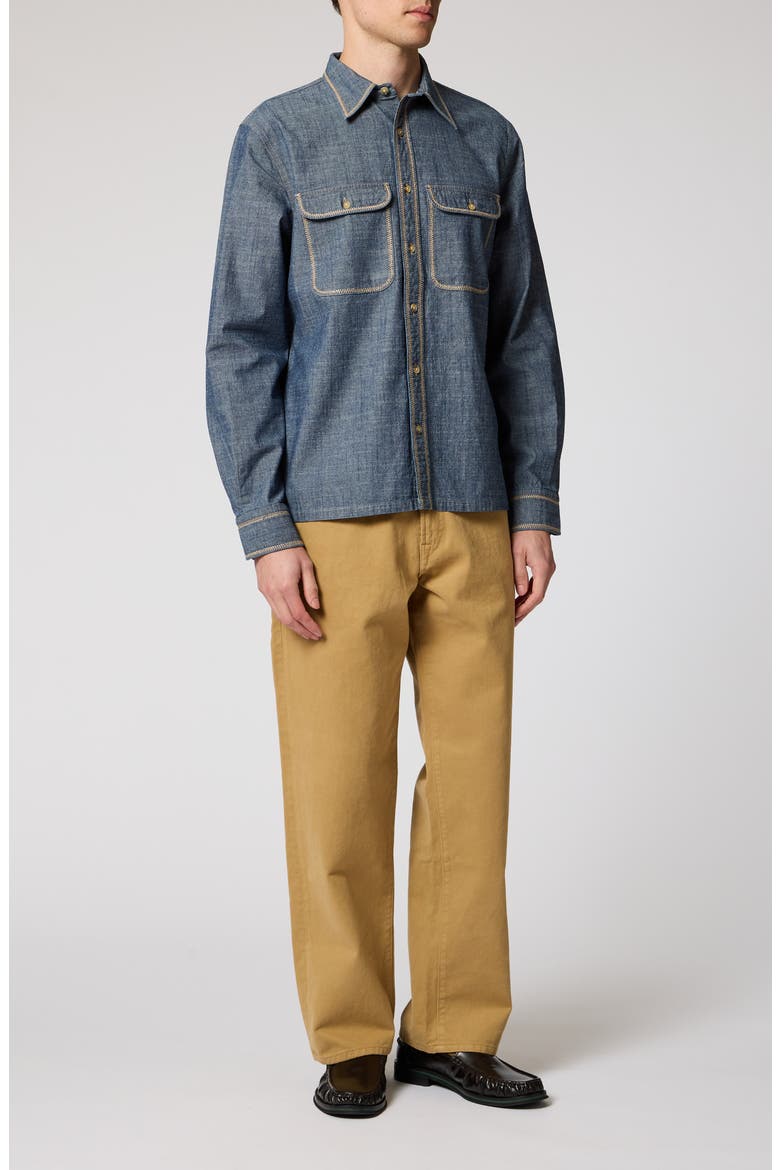 Contrast Stitch Cotton Shirt, Alternate, color, RINSE WASH