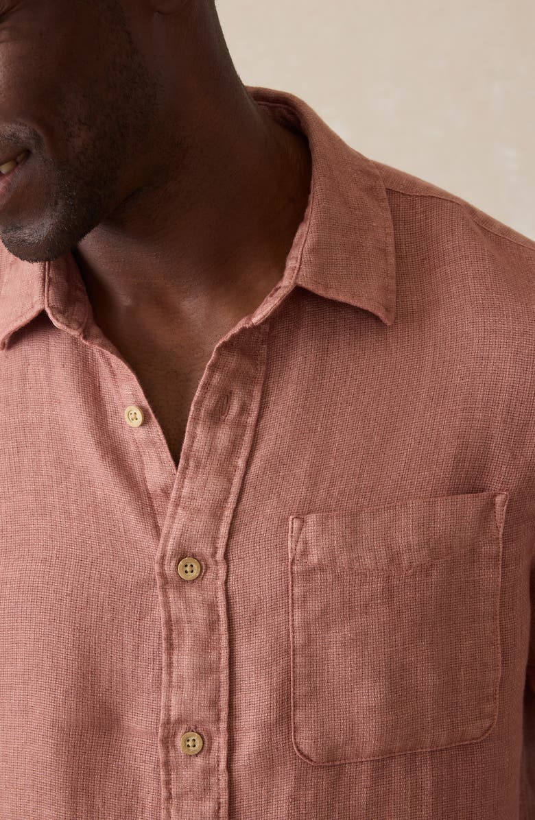 Faherty Palma Linen Short Sleeve Button-Up Shirt, Alternate, color, Cedar Rose