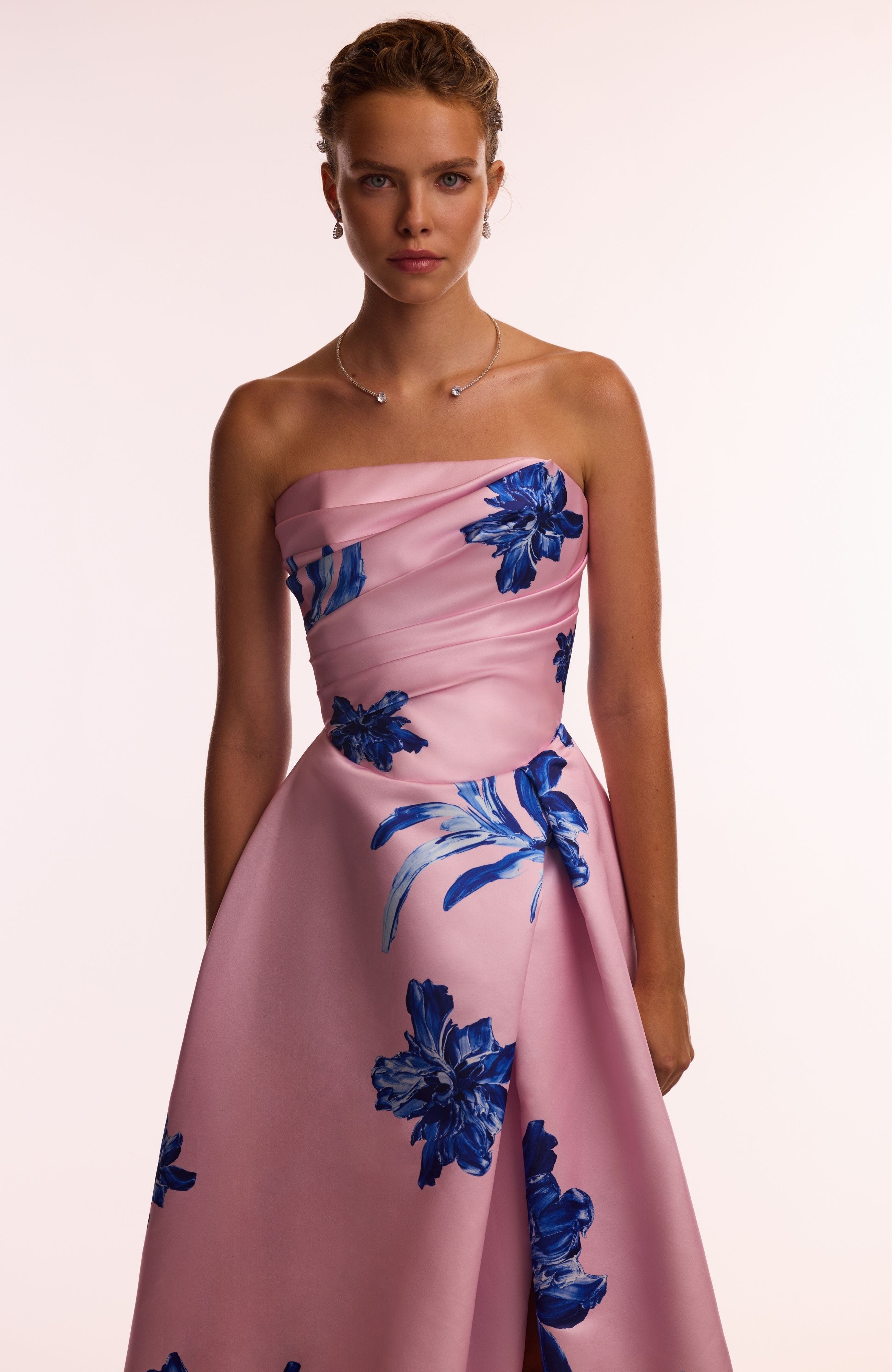 pink and blue fall dress Pink Floral Strapless Formal Maxi Dress with Slit (Women)
