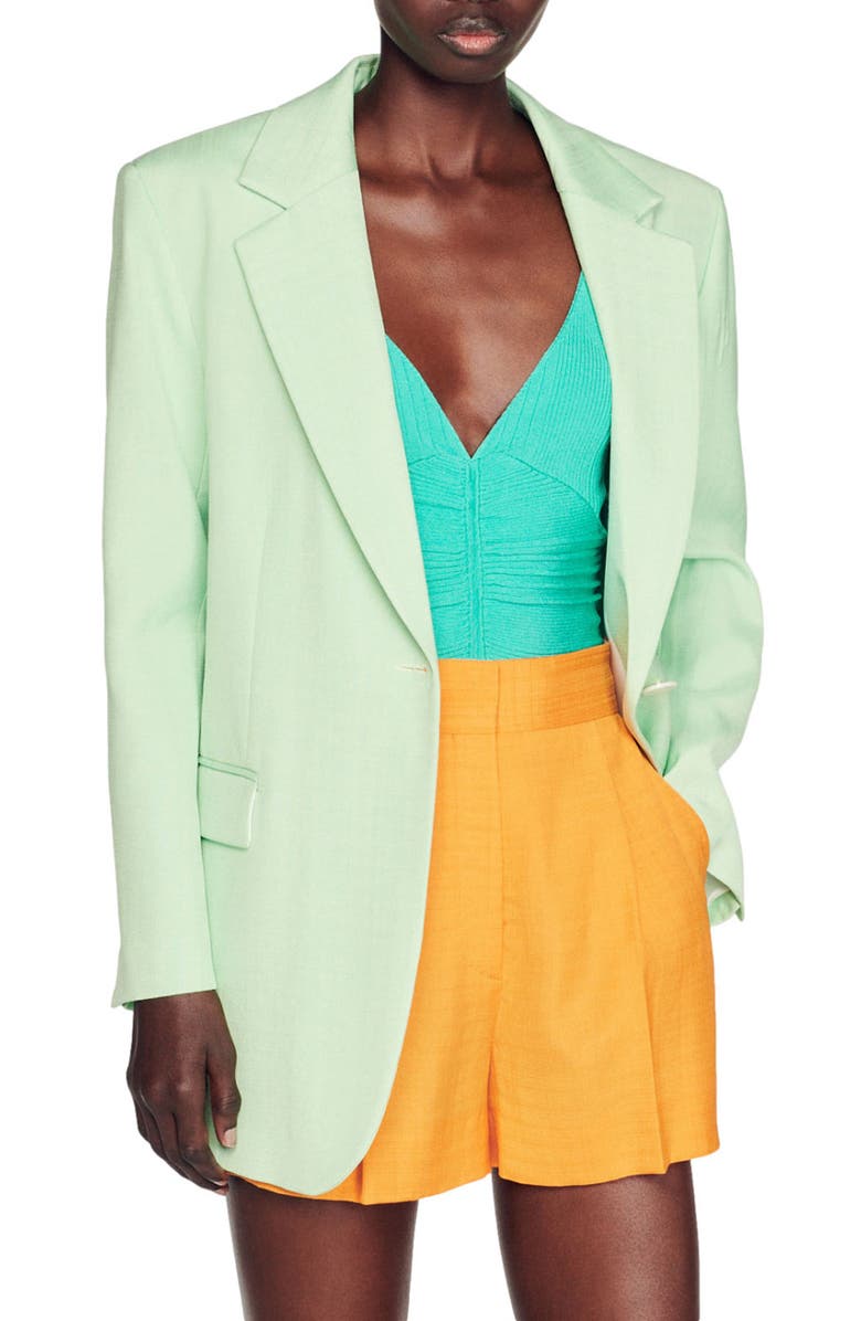 SANDRO Harper One-Button Blazer, Main, color, Vert Clair