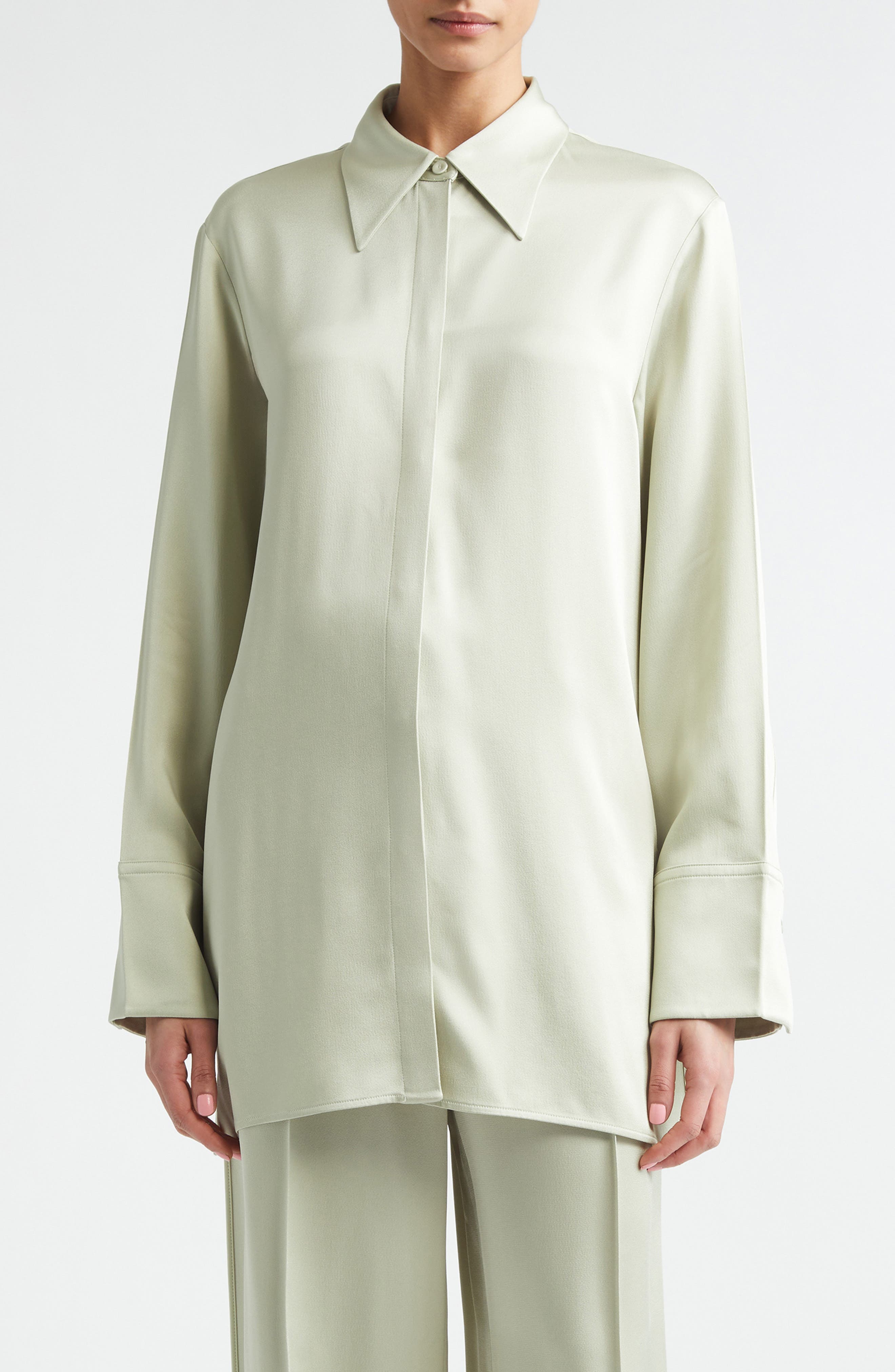 Fluid Satin Button-Up Shirt