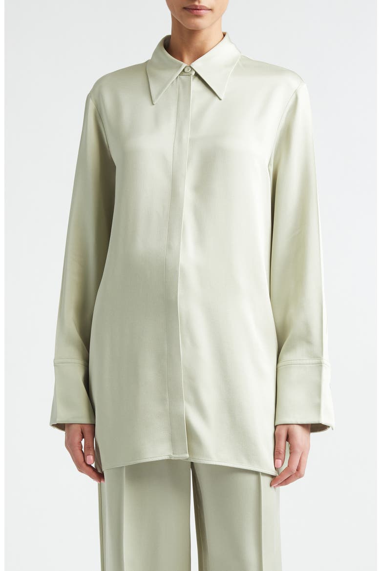 Fluid Satin Button-Up Shirt, Main, color, PASTEL GREEN